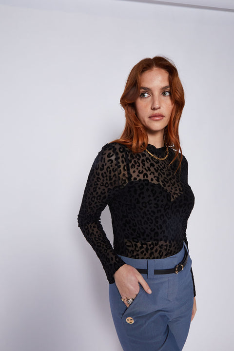 Leopard Lace Long Sleeve - Black