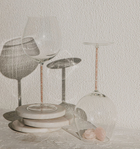 Crystal-Stemmed Wine Goblet  - Rose Quartz (2 Piece)