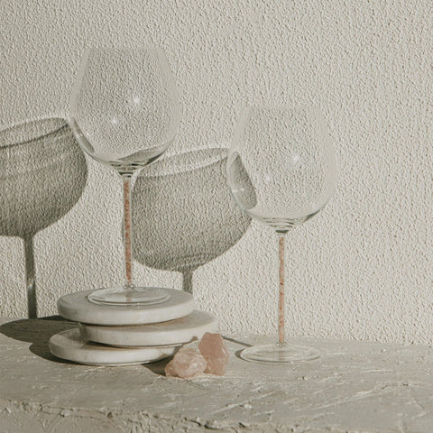 Crystal-Stemmed Wine Goblet  - Rose Quartz (2 Piece)