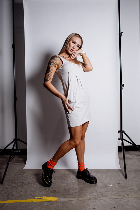 Certified Organic Cotton jersey Pinafore Dress - Smoke