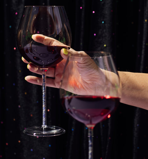 Crystal-Stemmed Wine Goblet  - Lapis Lazuli (2 Piece)