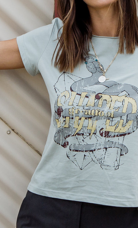 Snake Metal Tee - Sage Green 100% Certified Organic Cotton