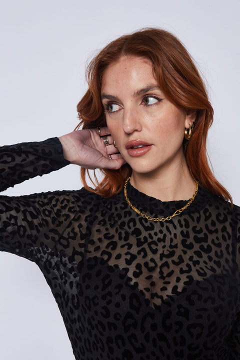 Leopard Lace Long Sleeve - Black