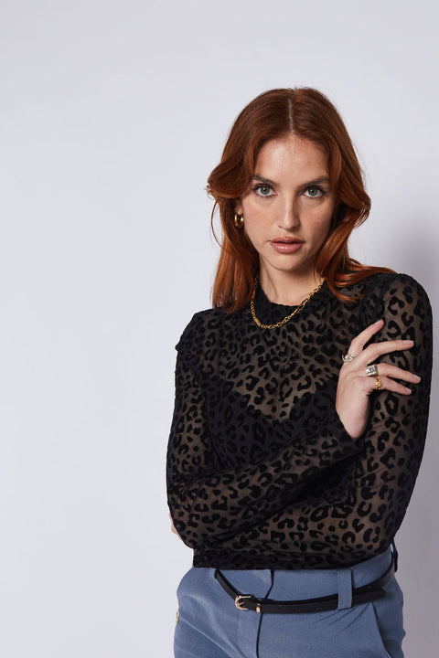 Leopard Lace Long Sleeve - Black