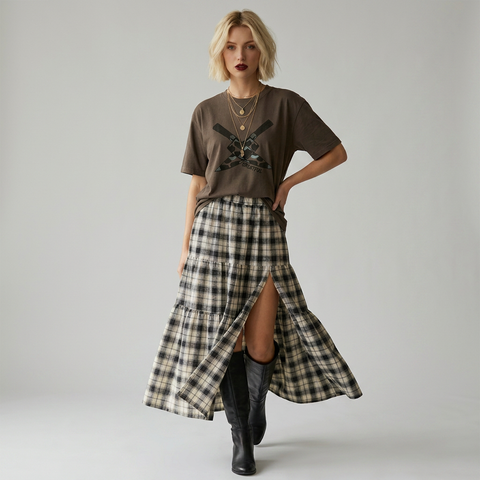 PRAIRIE MOON SKIRT — MONO PLAID